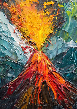 Volcano Eruption Impasto Painting