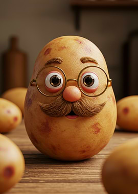 Cartoon Potato Character with Glasses