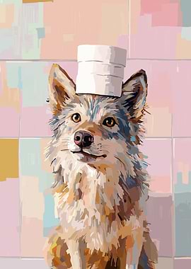 Dog with Toilet Paper Hat