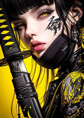 Cyberpunk Samurai Girl with Katana