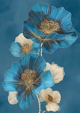 Blue Poppies Golden Lines