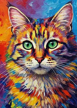 Colorful Cat Portrait Painting