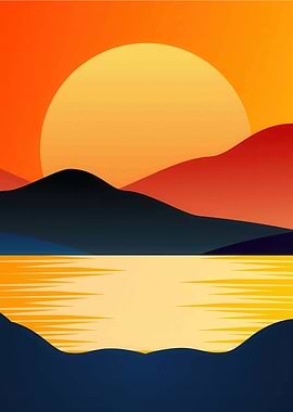 Minimalist Sunset Landscape Illustration