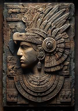 Ancient Aztec Stone Carving Portrait