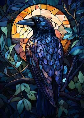 Stained Glass Raven Art