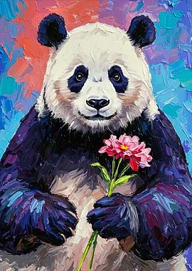 Panda with Flower Painting