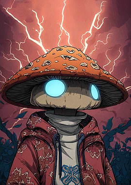 Mushroom Character in Stormy Weather