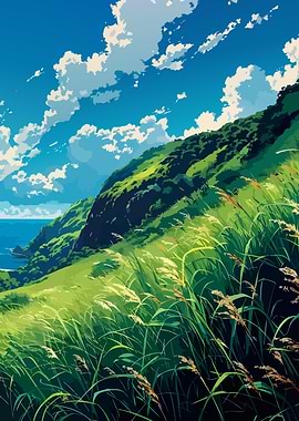 Green Hillside with Blue Sky