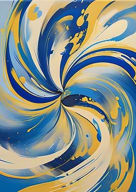 Abstract Blue and Yellow Swirl Painting