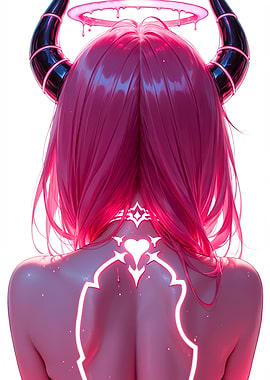 Pink Haired Demon Girl Back View