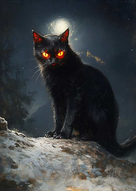 Black Cat with Glowing Eyes