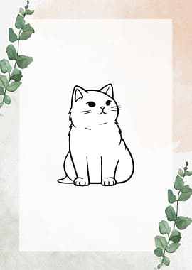 Cute Cat Illustration with Floral Accents
