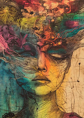 Colorful Abstract Portrait with Floral Elements