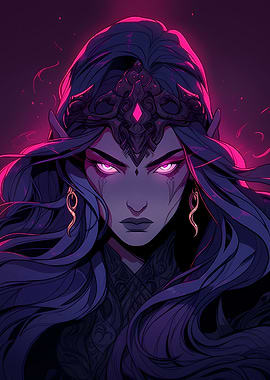 Dark Elf Queen with Glowing Eyes