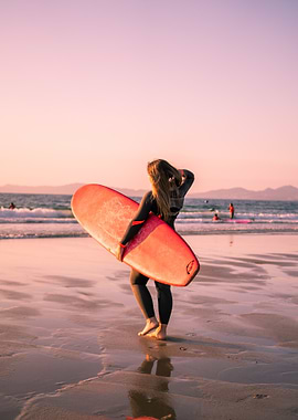 Surfer Girl at Sunset