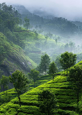 Lush Green Tea Plantation Landscape