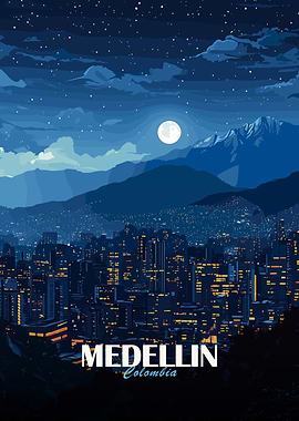 Medellin Colombia Night Cityscape