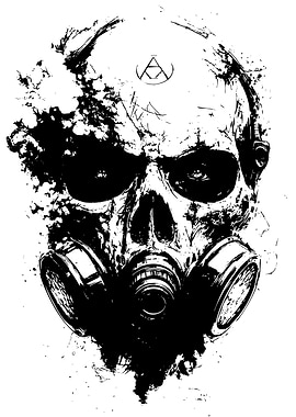 Skull with Gas Mask Black and White