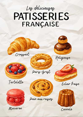 Delicious French Pastries Watercolor Illustration