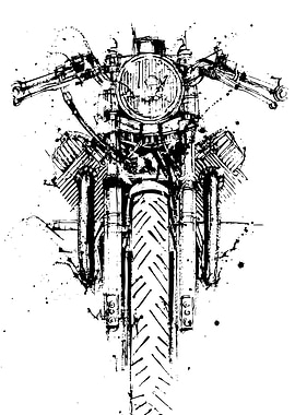 Motorcycle Front View Ink Sketch
