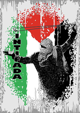 Intifada freedom fighter with Palestinian Flag
