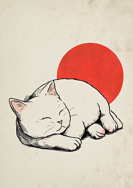 Sleeping Cat with Red Circle