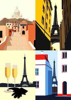 Parisian Collage: Eiffel Tower and Architecture