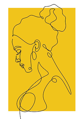 Woman's Profile Line Art on Yellow