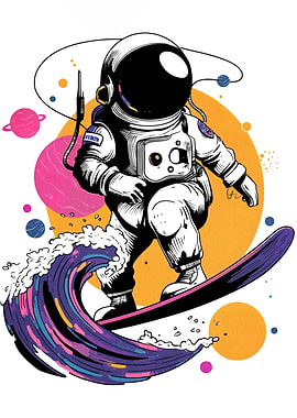 Astronaut Surfing in Space Illustration