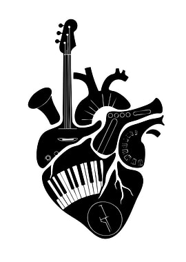 Musical Heart Anatomy Black and White