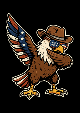 Patriotic Eagle Dabbing with Cowboy Hat