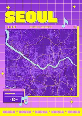 Seoul Map Retro Aesthetic