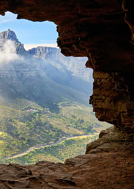 Cave View of Mountain Landscape