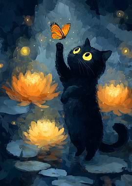 Black Cat and Butterfly Painting