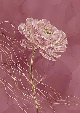 Golden Line Peony Floral Art