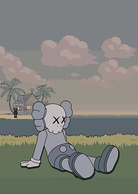 Kaws Resting on Grassy Beach