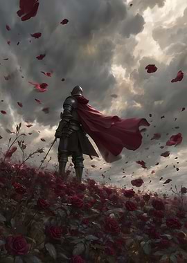 Knight in Rose Field with Cape