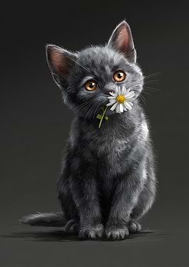 Gray Kitten with Daisy