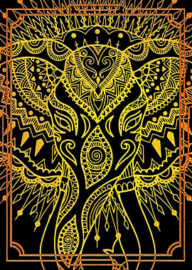 Golden Abstract Elephant Mandala Art