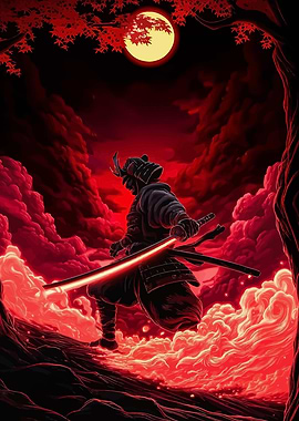 Samurai Warrior with Glowing Red Katana