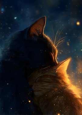 Two Cats in Starry Night