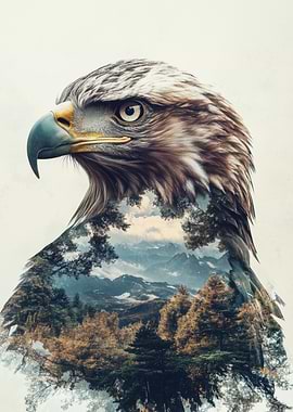 Eagle and Mountain Landscape Double Exposure