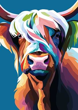 Colorful Highland Cow Portrait