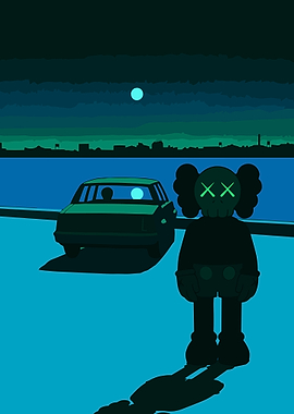 Kaws Companion and Car at Night