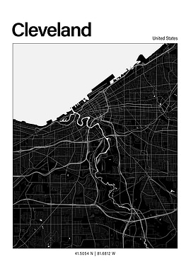 Cleveland Black and White Map