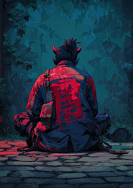 Demon Back View in Meditative Pose