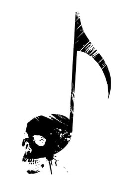 Skull Music Note Black and White
