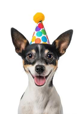 Rat Terrier Dog with Party Hat