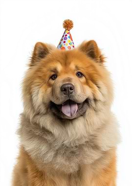 Chow Chow Dog with Party Hat