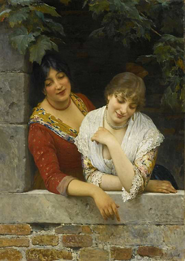 Two Women. Venetians At The Balcony Painting